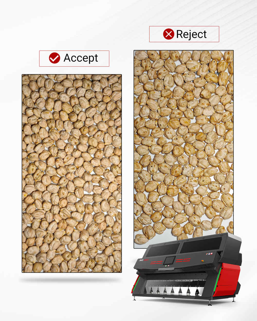Chickpea Sorting with AMD LUX optical sorter